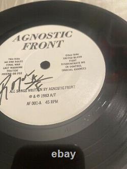 Agnostic Front United Blood 7 Signed by Roger Miret Vtg Vinyl