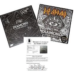 Def Leppard Signed Diamond Star Halos Vinyl Record Album Flat Beckett Autograph