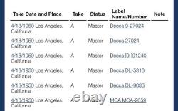 SIGNED Al Jolson Andrews Sisters 1950 DECCA Vinyl Test Press Record MASTER 78