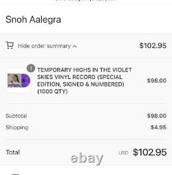 Snoh Aalegra Temporary Highs in the Violet Skies Purple Vinyl SIGNED AUTOGRAPHED
