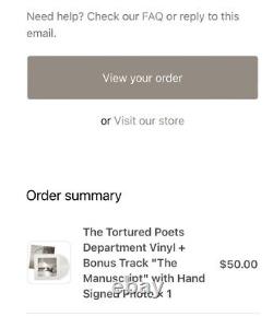 Tortured Poets Department Vinyl Bonus Track The Manuscript Signed Photo PRESALE